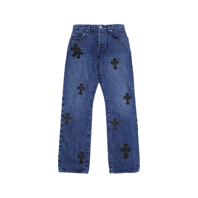 Cross Leather Patches Jeans